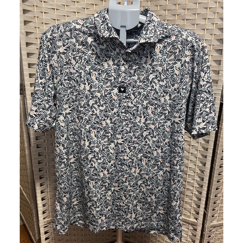 Bad Birdie Mens Golf Polo Shirt Koi Fish Print Blue Peach Black L